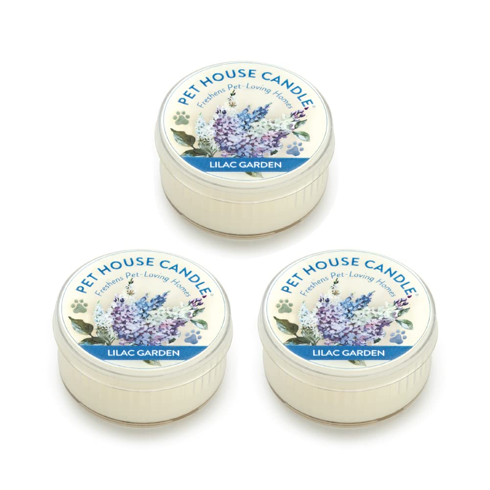 One Fur All Pet House Mini Candle - Lilac Garden 3 Pack - Pet Odor Eliminator Mini Candle - Natural Wax Candle - Mini Candle Set - Pet-Friendly Non-Toxic Scented Candle