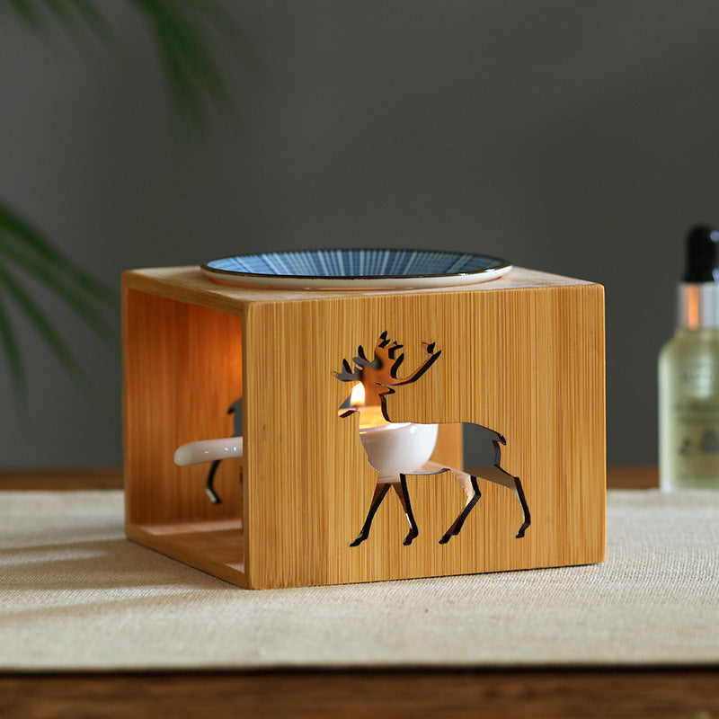 Bamboo Essential Oil Diffuser with Candle Holder