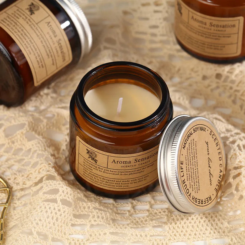 Brown Glass Cup Smokeless Aromatherapy Candle