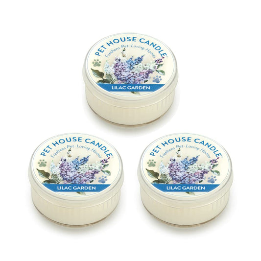 One Fur All Pet House Mini Candle - Lilac Garden 3 Pack - Pet Odor Eliminator Mini Candle - Natural Wax Candle - Mini Candle Set - Pet-Friendly Non-Toxic Scented Candle