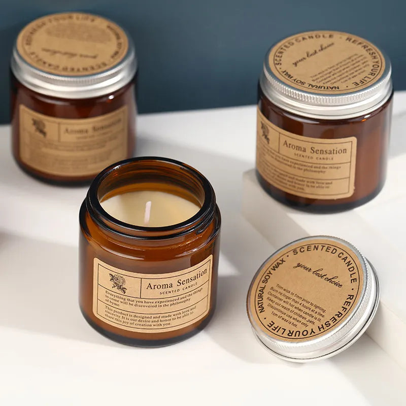 Brown Glass Cup Smokeless Aromatherapy Candle