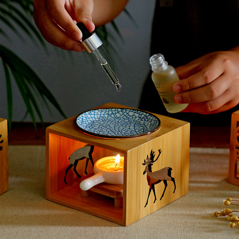 Bamboo Essential Oil Diffuser with Candle Holder
